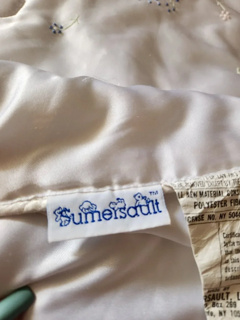 Vintage Sumersault pixie Mushroom embroidered satin baby blanket